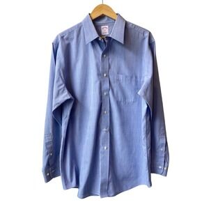 Brooks Brothers Shirt Mens 16.5-35 Regent Non Iron Button Blue Plaid Long Sleeve